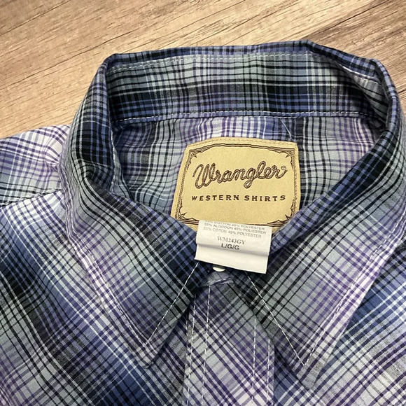 Wrangler Western Shirts Men’s Pearl Snap Long Sleeve Size Large Purple Plaid - Picture 2 of 6